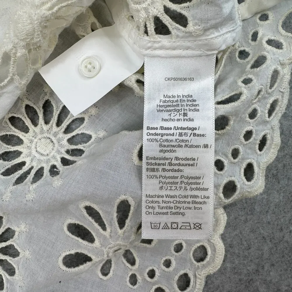Madewell Embroidered Shirred Puff-Sleeve Top WMNS XS Cream Floral Eyelet Swingy